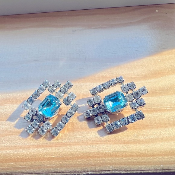 Vintage Art Deco Chic Large Statement Clip On Rhinestone Earrings/ Shoe Clips - Picture 2 of 10